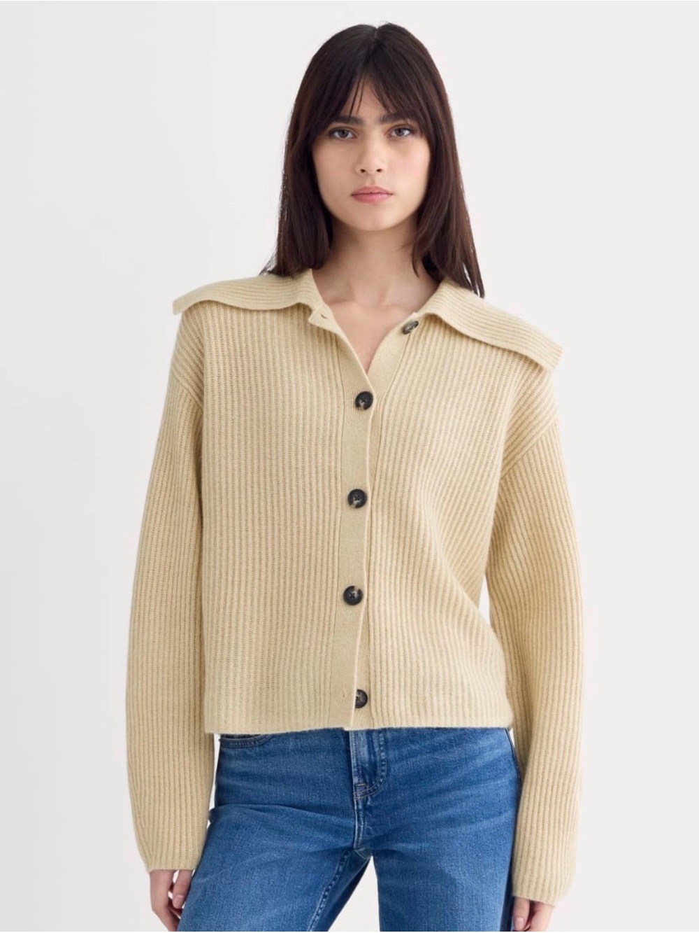 New Everlane FISHERMAN CARDIGAN IN WOOL CASHMERE in HEATHER LIGHT CAMEL Size XS